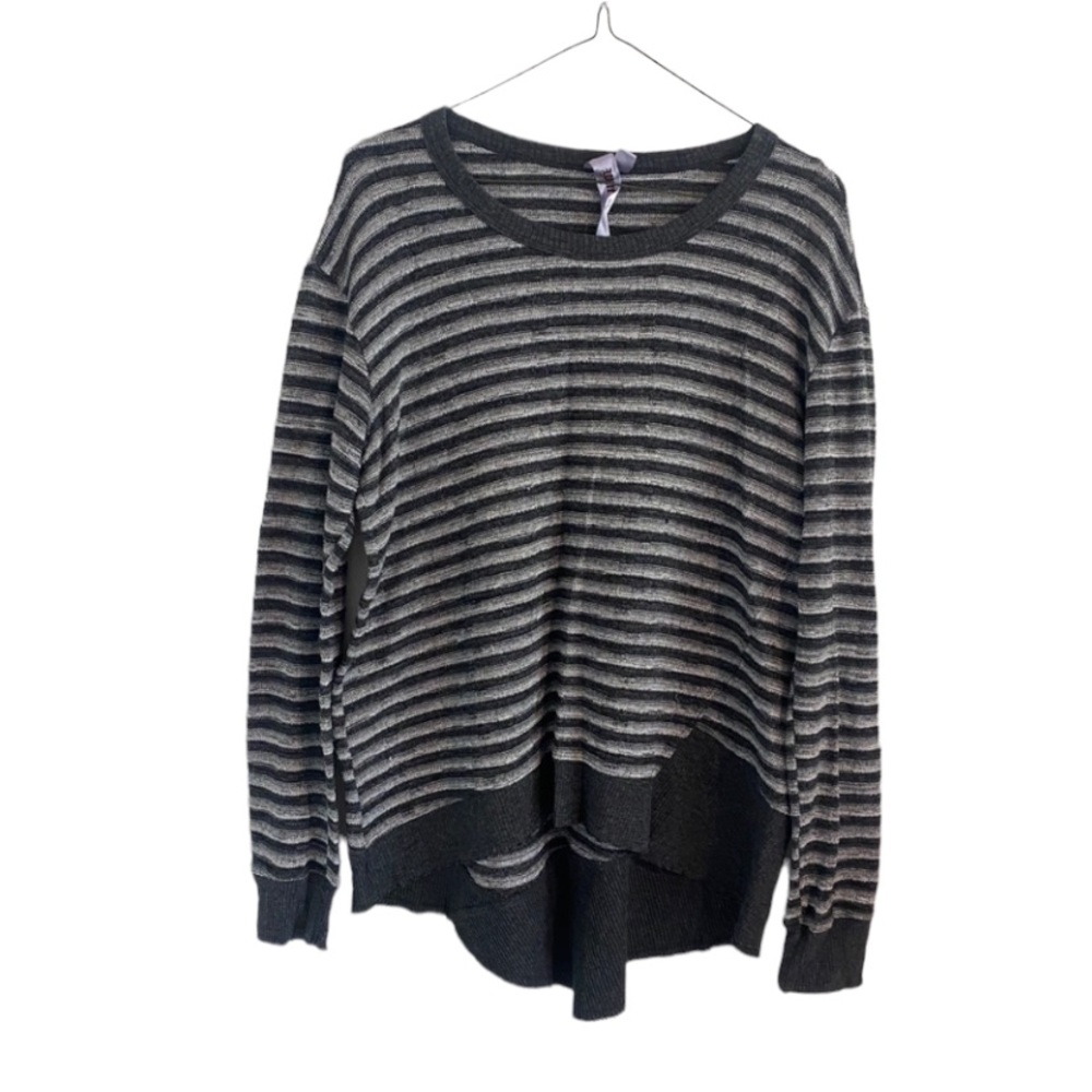 WILT Dark Gray Striped Crewneck Pullover Sweater